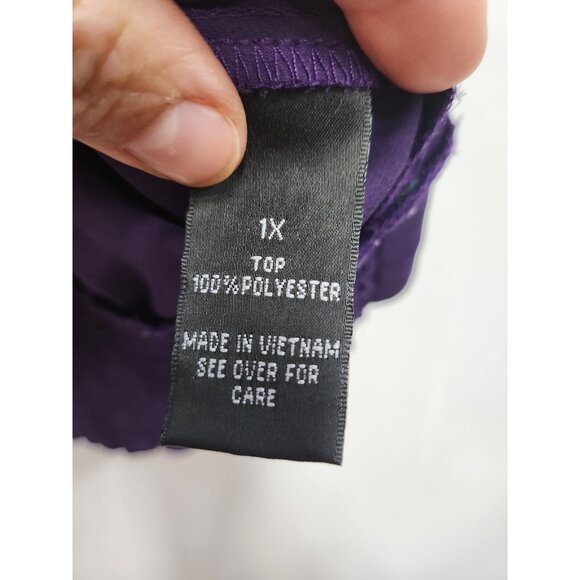 ALYX Womens Blouse Top Size 1X Purple Embellished 3/4 Sleeve Wrap Glam Timeless - Picture 6 of 10